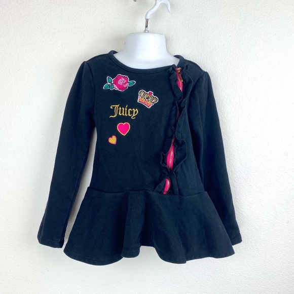 Juicy Couture Sweatshirt Dress Rose Crown Appliqués Pink Zip HipHop Rock Girls 6 - Picture 1 of 6